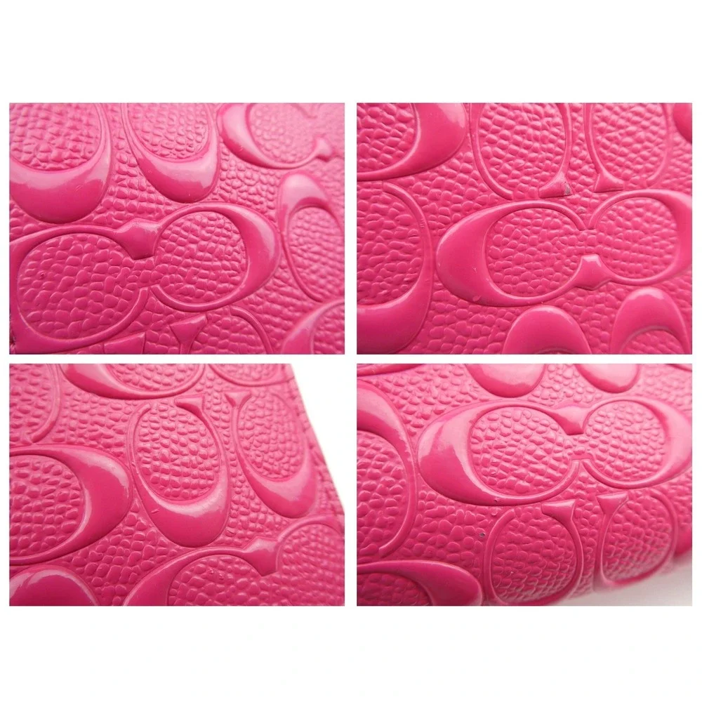 Coach Signature Pink Debossed Patent Leather Accordion Zip Around Wallet F53126